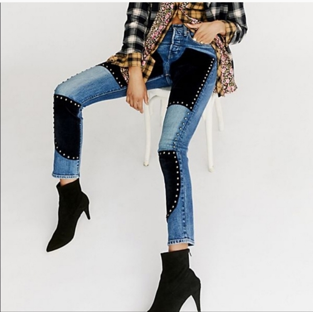 Rare FP Levi leather and studded jeans.
